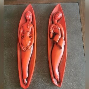 Mid century chalkware plaques 2 muses art and literature MCM style 22 inches tal